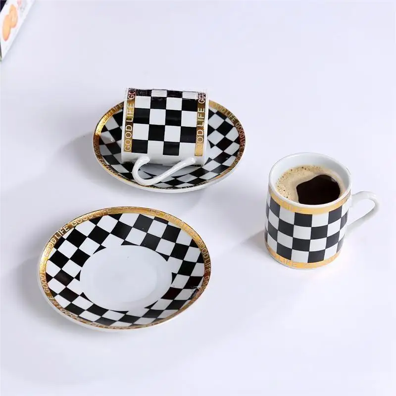 High Quality Arabia Golden Color Ceramic Coffee Cup and Saucer Turkish Ethiopian 12pcs Tea Set
