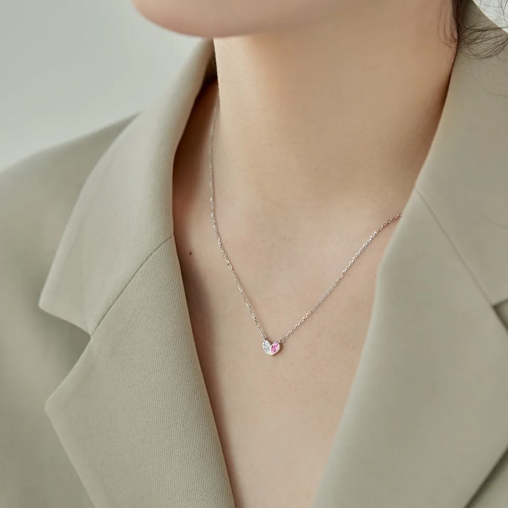 KAKODIY Collar Bohemian Heart Shaped 925 Sterling Silver Chain Pink Cubic Zirconia Love Necklace Pendant Women's Necklace detail 1