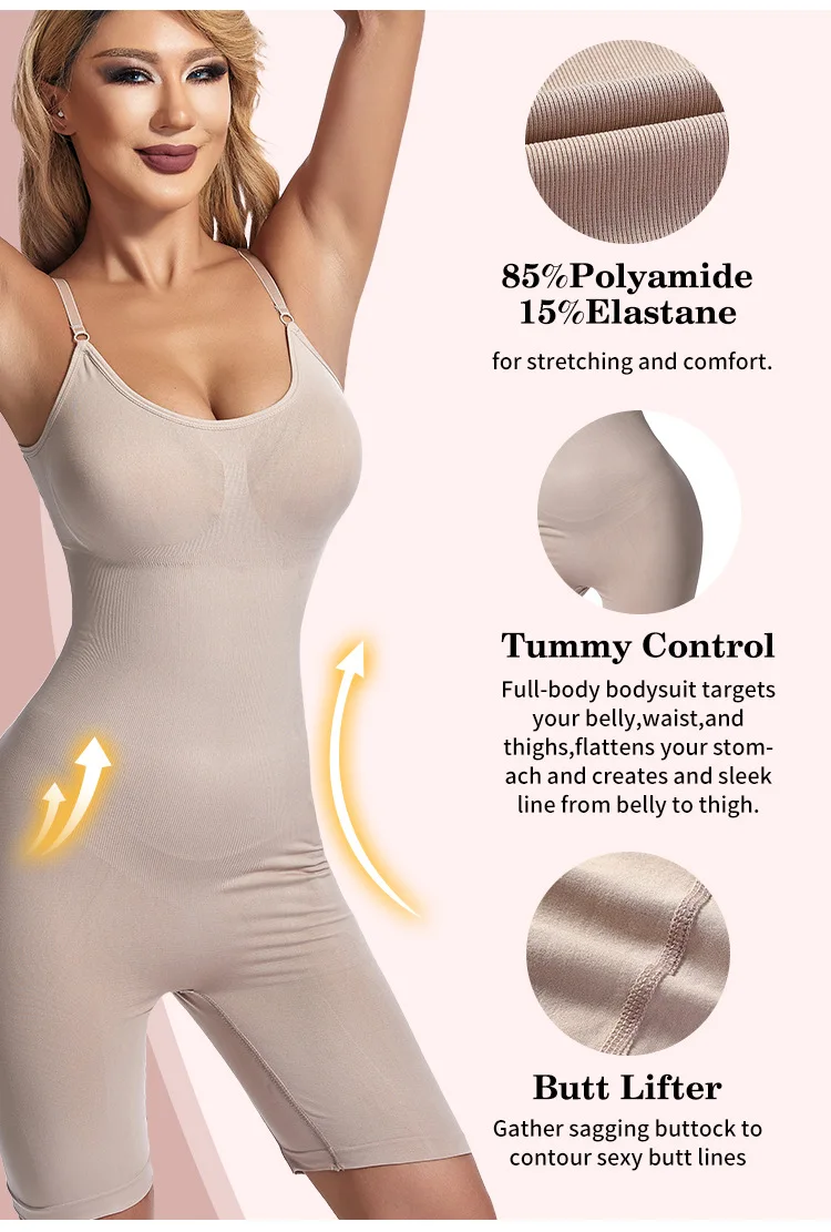 Nude Mid Thigh Butt Lifting Full Body Shapewear Suit