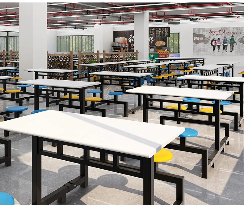 product modern square 4 6 person stainless steel foldable eco friendly school canteen dining table chairs set home hotel kitchen wood-17