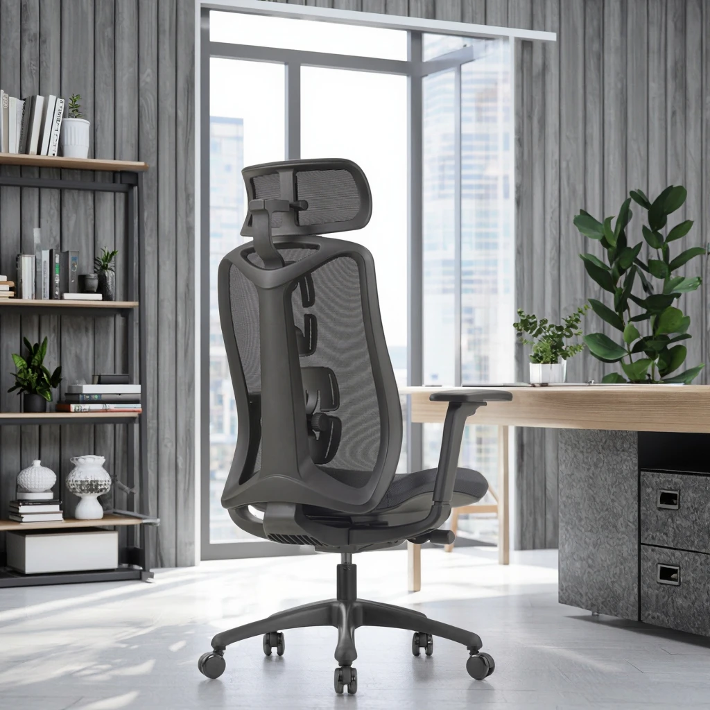 Luxury Ergonomic Office Chair with 3D Flip-Up Headrest 4-Way Adjustable Lumbar Support PU Linked Armrest 6