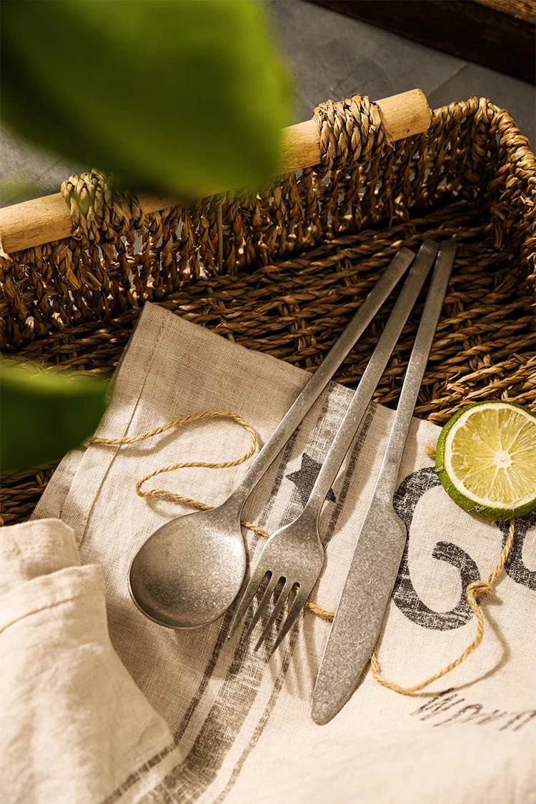 Retro Style Snowflake Gray High Quality Hotel Canteen Camping Stainless Steel Knife Coffee Serve Spoon and Fork Flatware Set