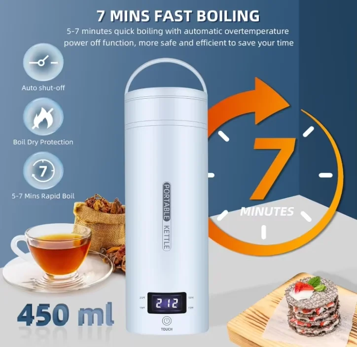 Intelligent Heating Electric Water Cup with Integrated Insulation Cup, Portable Travel Office Mini Small Stainless Steel Kettle