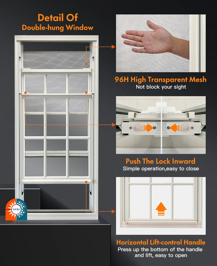 American Style Residential Double Hung Sash Windows Aluminum Single