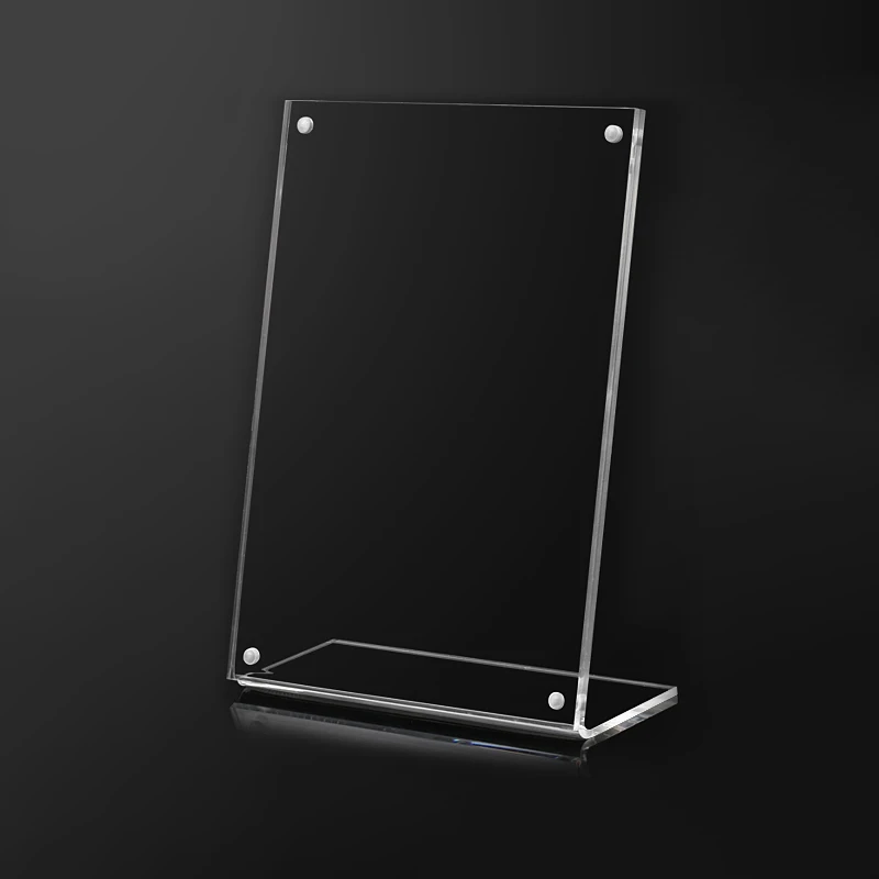 A4 Clear Acrylic Vertical L Shape Desktop Slanted Back Acrylic Landscape Portrait Sign Holder supplier