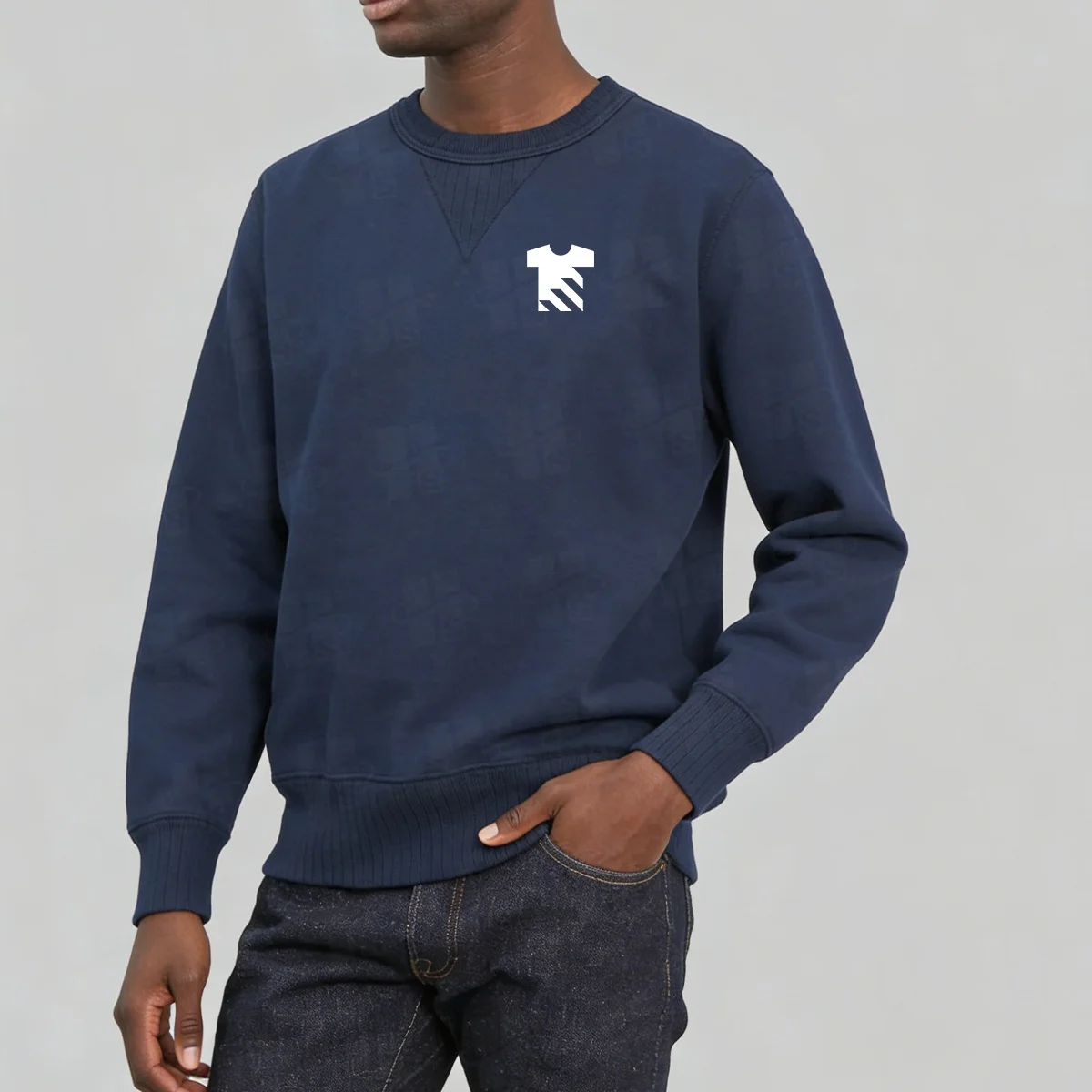 Garment Factory Oem New Arrival Men Apparel Soft Fleece Patchwork Outdoor V Notch Decoration Distressed Crewneck Sweatshirt