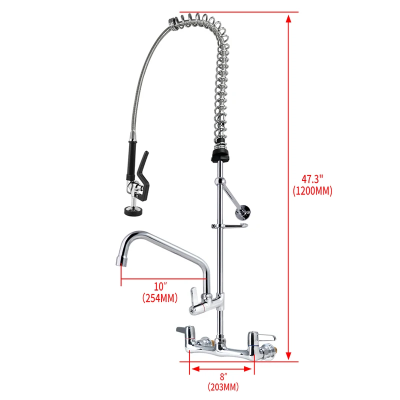 Wall Mounted Commercial Kitchen Faucet Classic Flexible Dual Handle Stainless Steel Chrome EasyInstall Pre-Rinse Brass Valve factory