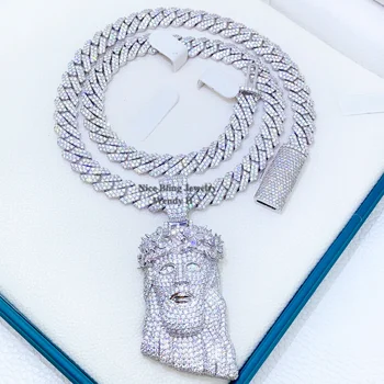 10mm cuban buss down rapper jewelry iced out moissanite diamond hip hop silver jesus piece pendant