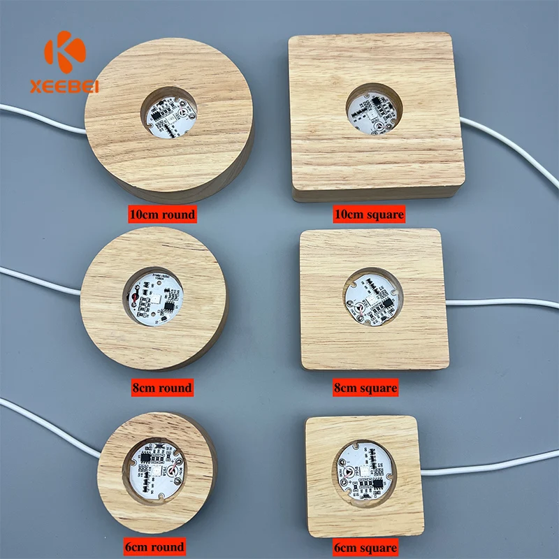 3d Acrylic Solid Wood Led Night Light Base Round And Square Wooden Led