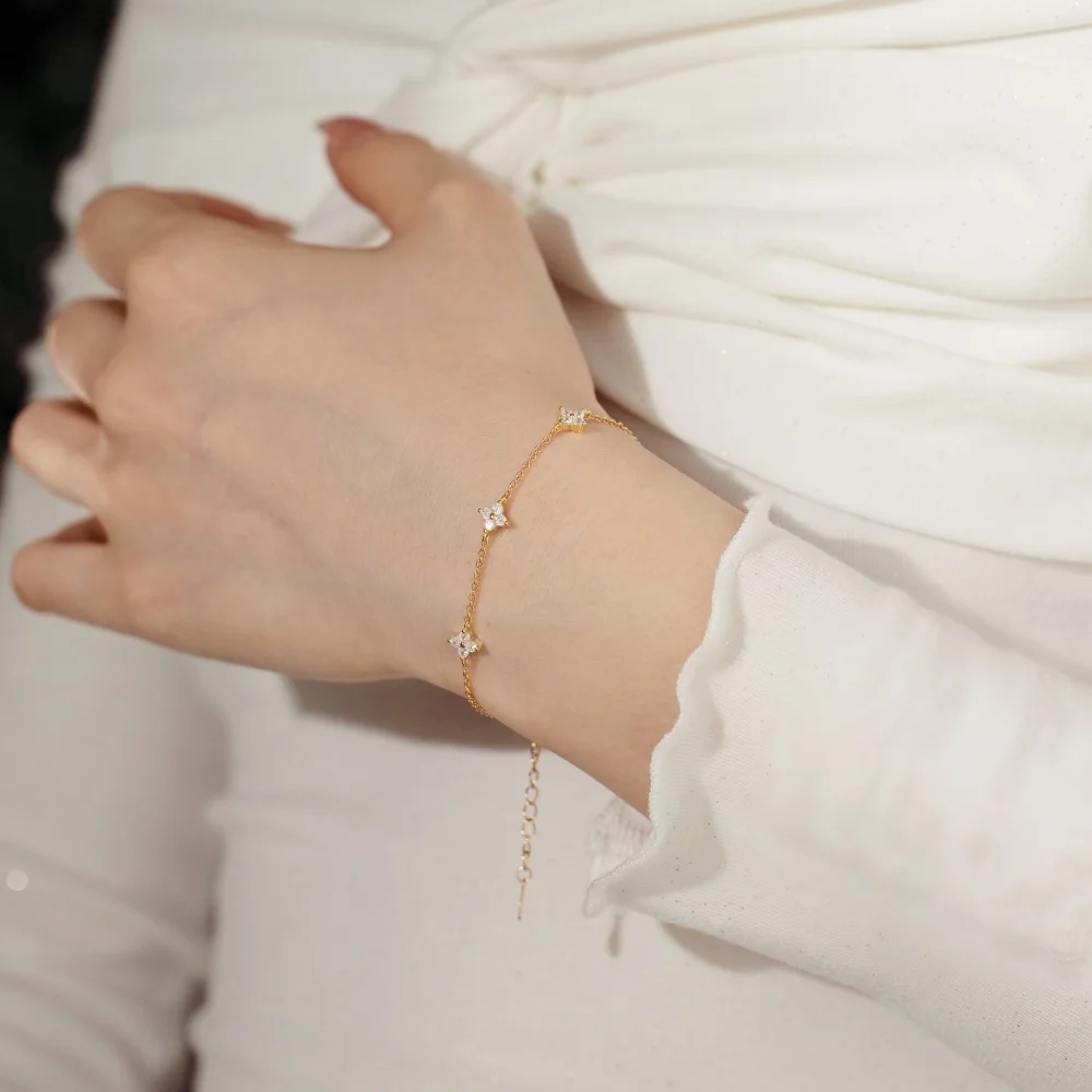 KAKODIY Trusted Jewelry Rhodium 18K Gold Plated 925 Sterling Silver Chain Four Leaf Clover 5A Zircon Women's Bracelet detail 3