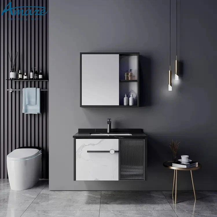 Chaozhou factory high quality modern design wall mounted ceramic basin bathroom vanity cabinet with mirror factory