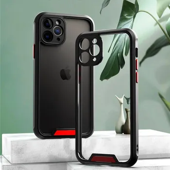 For iPhone 12 Pro Max Military Shockproof Armor Case Silicone Frame Clear Acrylic Shockproof Back Cover For iPhone X 11 Pro Max