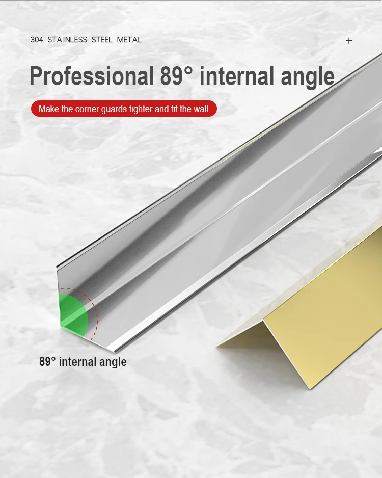 L shape Support oem Polished Gold Color 304 stainless steel stair parts edge trim Decoration Wall Corner Angle Tile Trim details