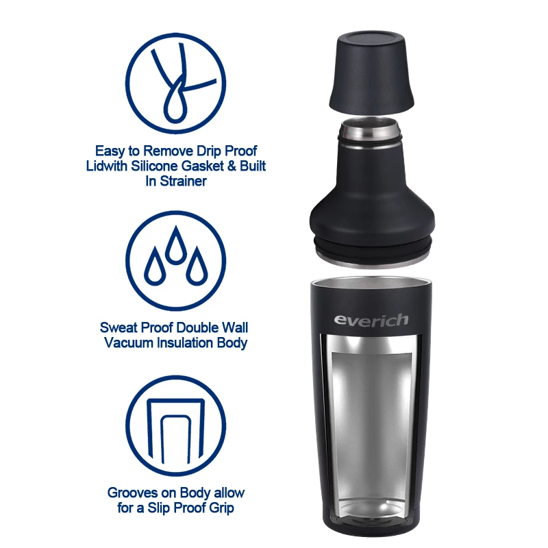 Cocktail Shaker Martini Mixer Gift Set With Jigger Lid Insulated