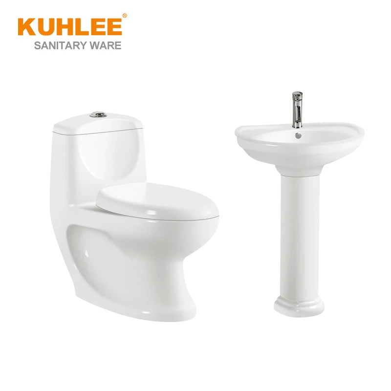 Foshan Wholesaler Bathroom White Colored Ceramic Set Of Two One Piece Toilet Bowls And Sink Suites