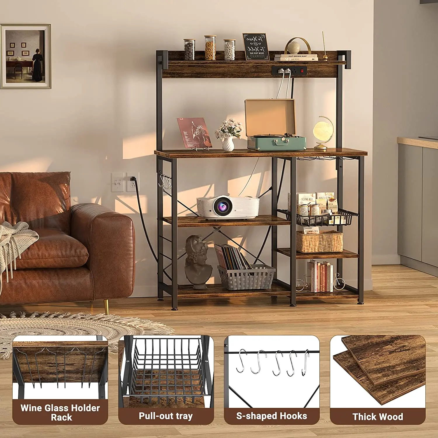 Wholesale Industrial Style Bakers Rack Microwave Stand Rustic Kitchen