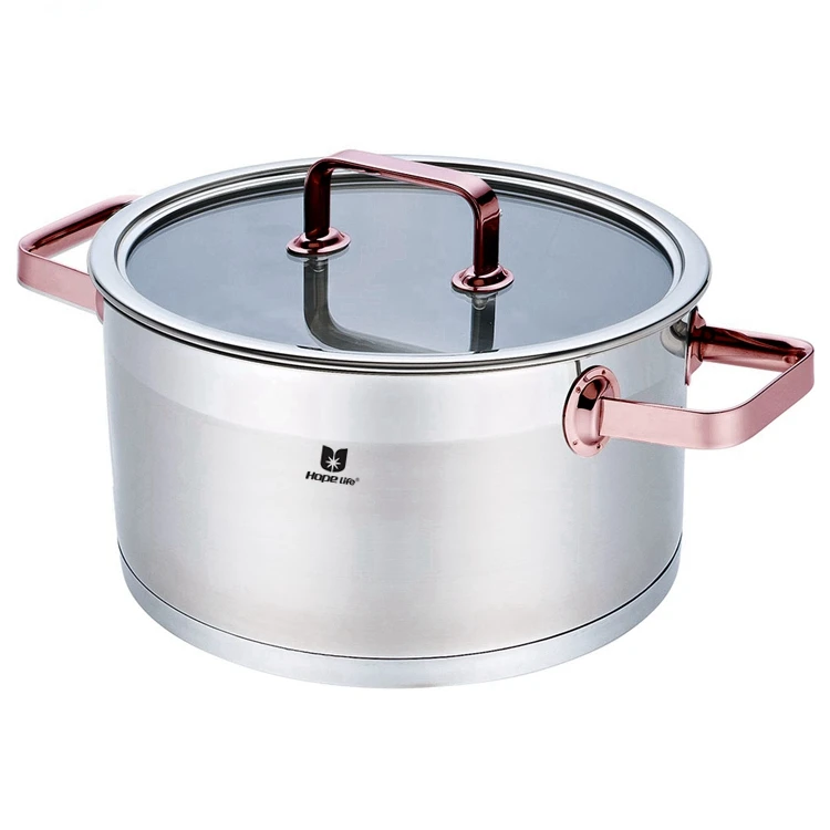Realwin Rose Gold Color Handle Straight Shape Stainless Steel Cookware Cooking Pots And Pans Set