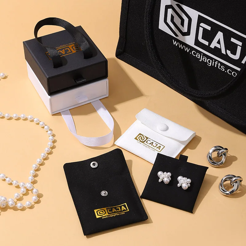 A1 Black Jewelry Packaging Set Canvas Bag Paper Bag Drawer Box Microfiber Bag Customizable Logo Jewelry Storage factory