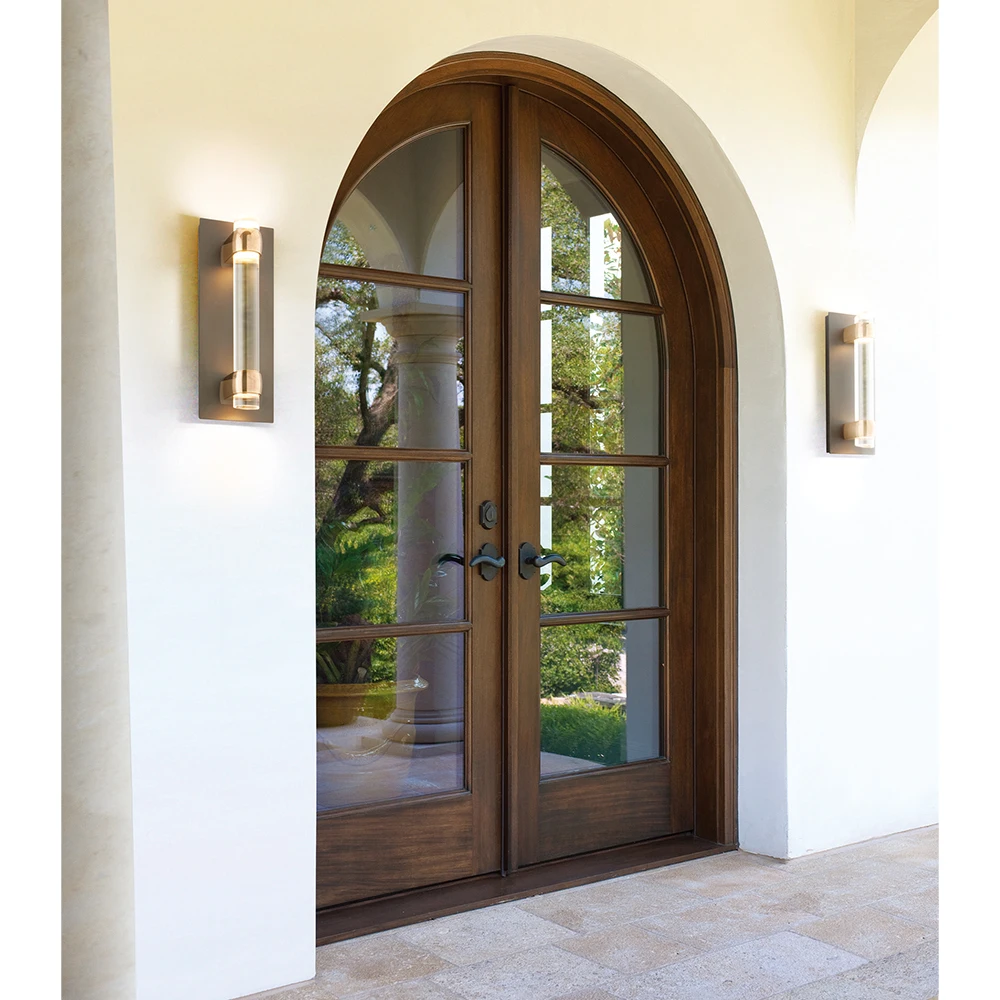 House Main Entrance Half Round Arch Top Double Solid Wood Doors Designs Modern Wooden Front Entry Door