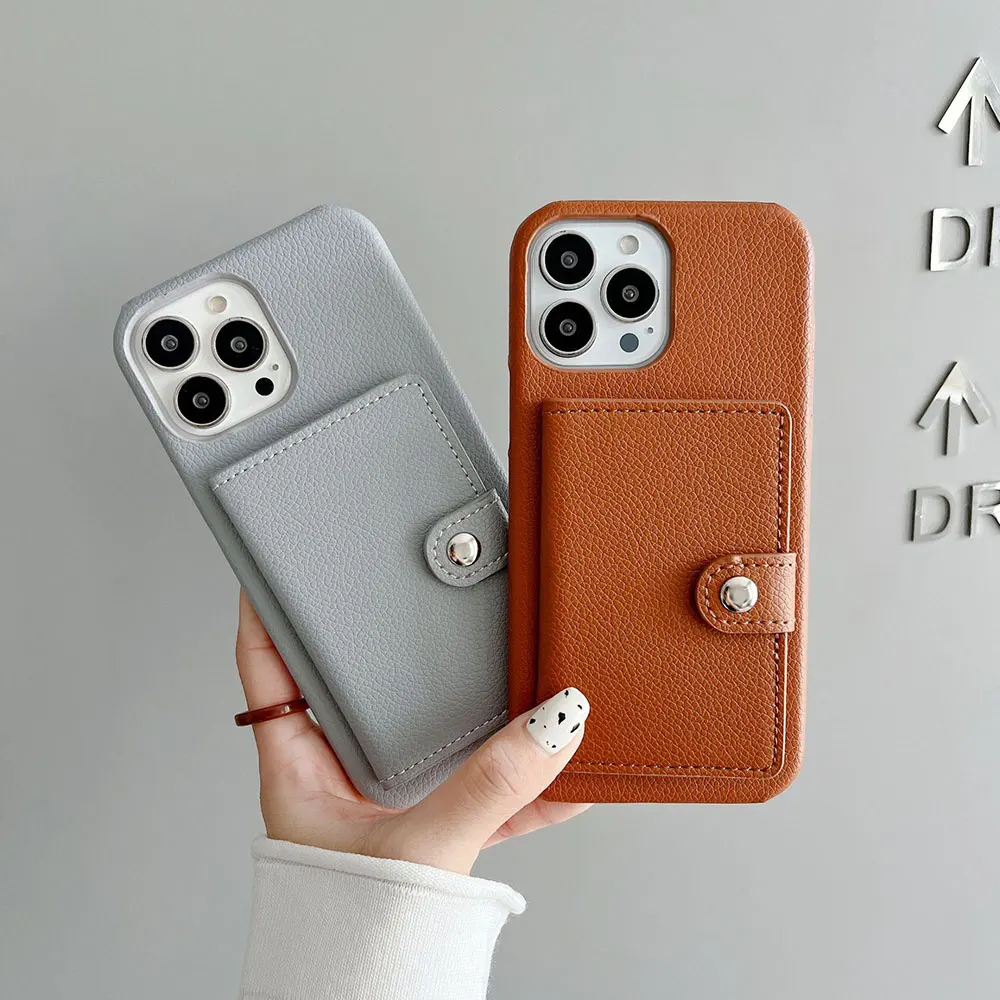 Funda de cuero para Iphone 15 14 13 12 11 7 Xr Xs Max Pro Plus color puro con soporte para tarjetas billetera móvil lujo Sjk468 Laudtec  