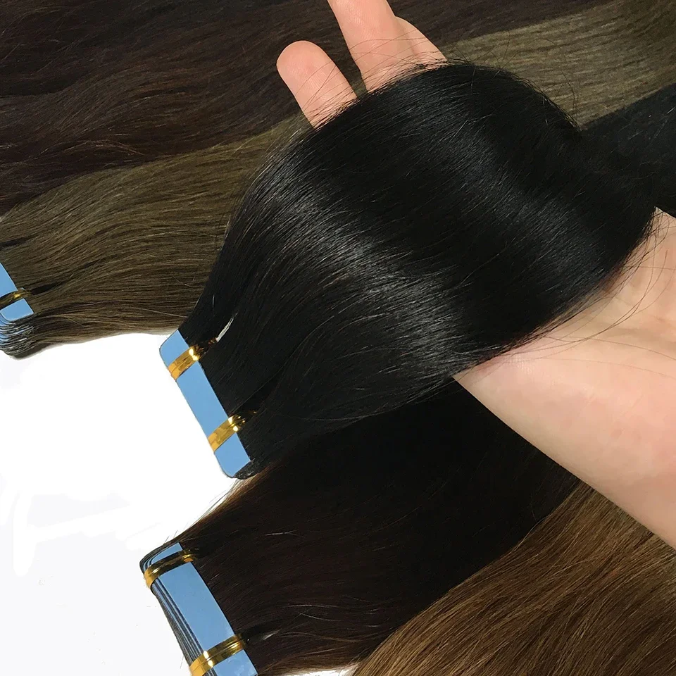 Tape In Human Hair Extensions 100% Remy Natural Human Hair 16-26 inch Straight Seamless Skin Weft Adhesive for Women_voghion.com
