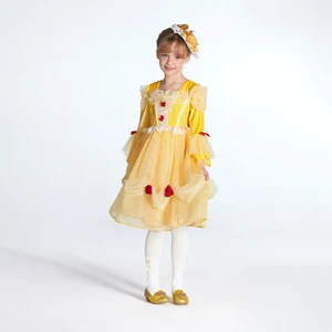 Dream Party Children Red Rose Accent Lace Trim Comfortable Breathable Girls Princess Stage Performance Dress for Birthday