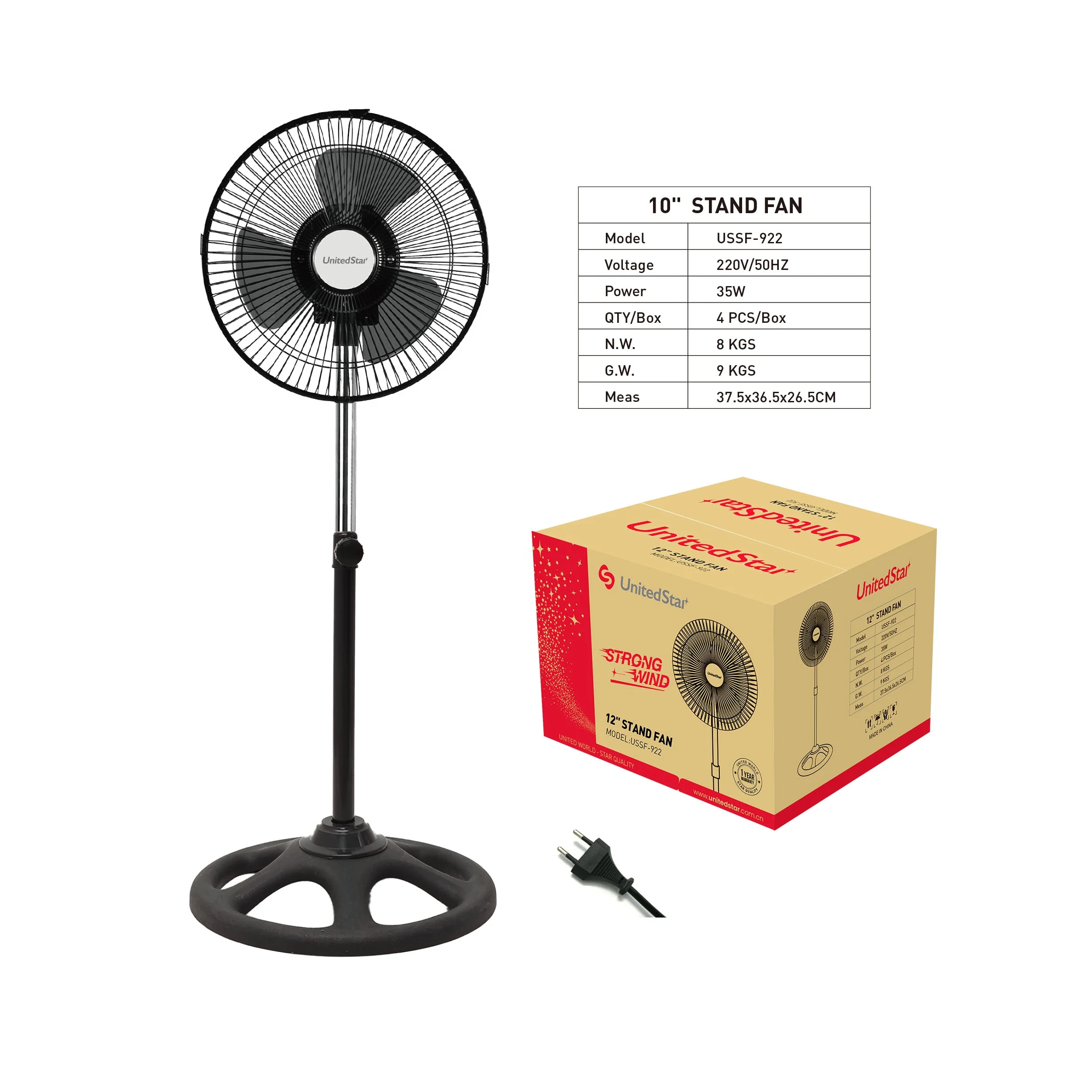 Unitedstar 12 Inch Stand Fan - Strong Wind Power Motor