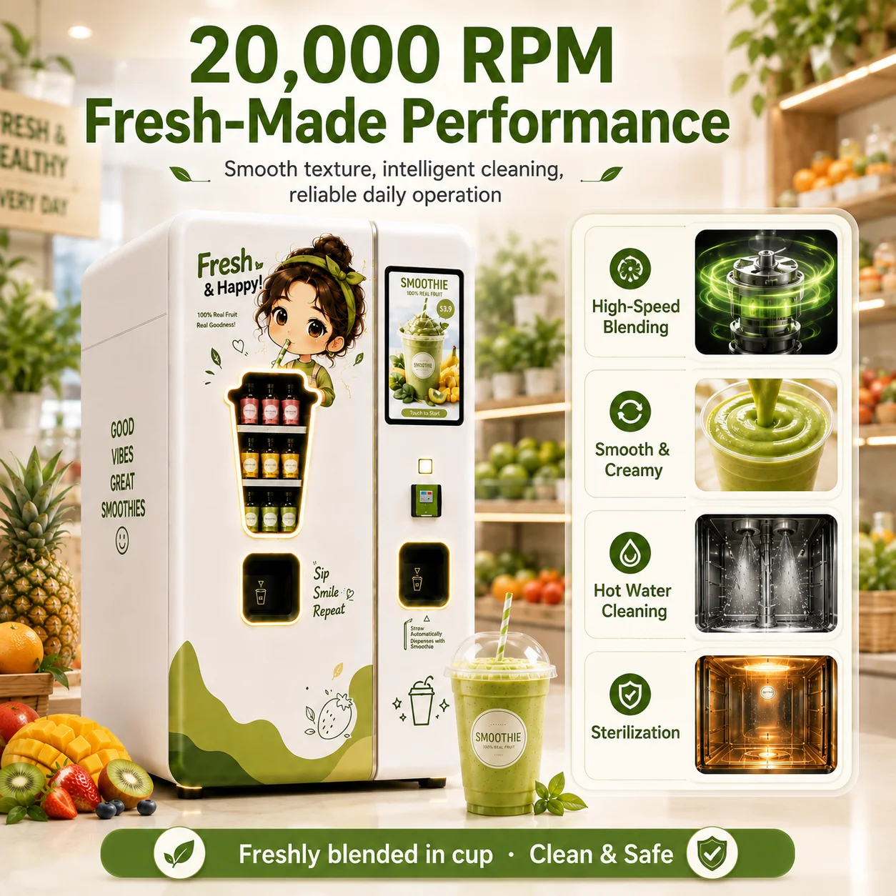 Commercial Supermarket Office Automatic Smoothies Maker Vending Machine with Elevator for Fruit Vegetable Juice Milkshake