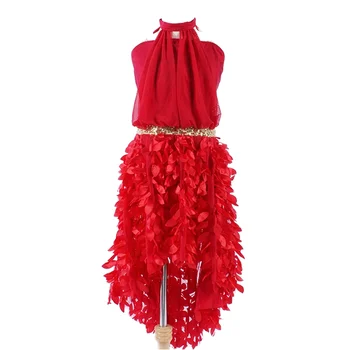 Vennystyle Girls' Red Sleeveless Ballroom Latin Dance Dress Lyrical Latin Dance Costume Performance Ballet Dancewear