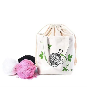 Canvas Travel Handbag Case Women Essentials Outdoor Cosmetics Containers with chunky rope Foldable Knitting Needle Storage Bags