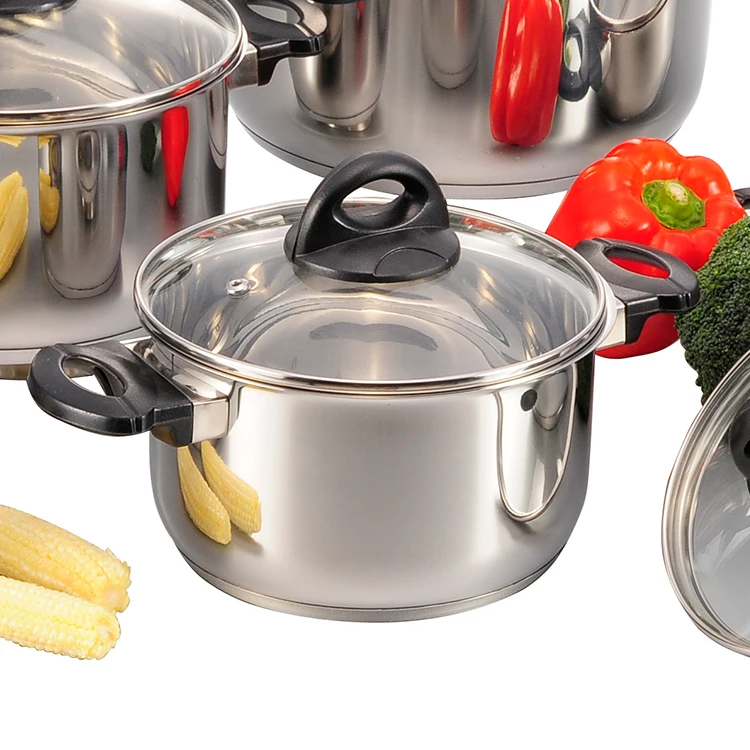 High Quality Kitchenware Non Stick Pot Sets Stainless Steel Cooking Pots Set Swith Glass Lid details