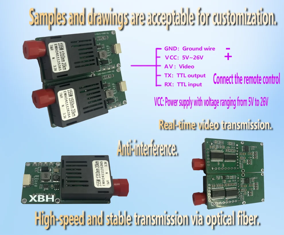 60KM Optical Fiber Transceiver Module Specialized for Drone SC/FC/LC/ST Interface UART/TTL/SBUS Fiber Optic Converter FPV