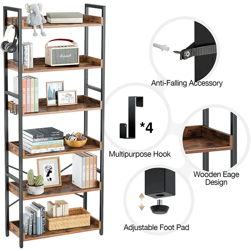 SOPEWOD Multifunctional Wooden Bookshelf Storage Solution for Home Office or Library Made From Metal and Bamboo