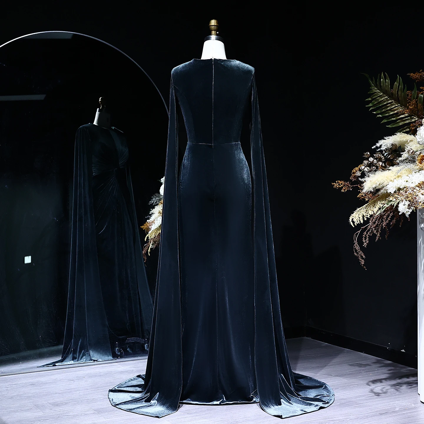 Sharon Said SF243 - Elegant Dark Blue Velvet Evening Dress