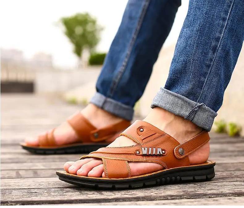 2023 Summer New Men's Sandals Fashion Genuine Leather Beach Shoes Casual Sandals