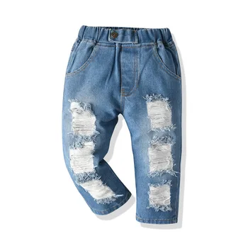 INS New Product Children's Fashion Broken Hole Jeans European and American Casual Old Denim Pants Autumn and Winter Boys' Pants