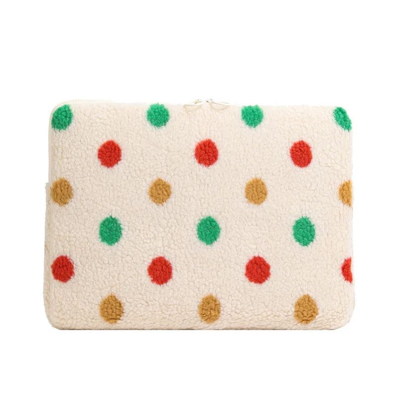 Custom Colorful Polka Dot Laptop Sleeve Soft Plush Laptop Protector Zipper Closure Shockproof Laptop