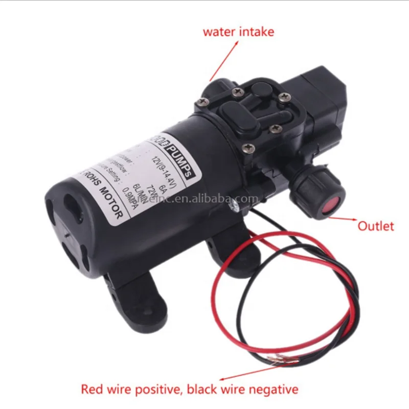 Водяные насосы высокого давления, 12 В, 72 Вт, 130 фунтов на кв. дюйм, 6 л/мин, диафрагменный самовсасывающий насос