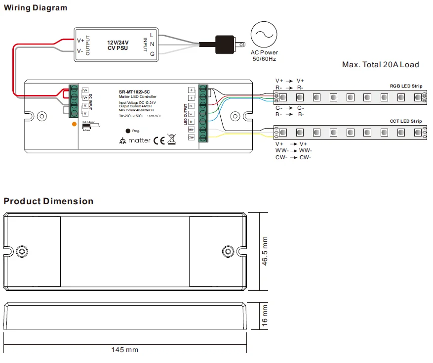 Matter RGB+CCT LED Controller over Thread - Sunricher SR-MT1029-5C