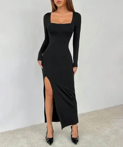High Quality square Collar High Slit Dress for Ladies Bodycon Dress