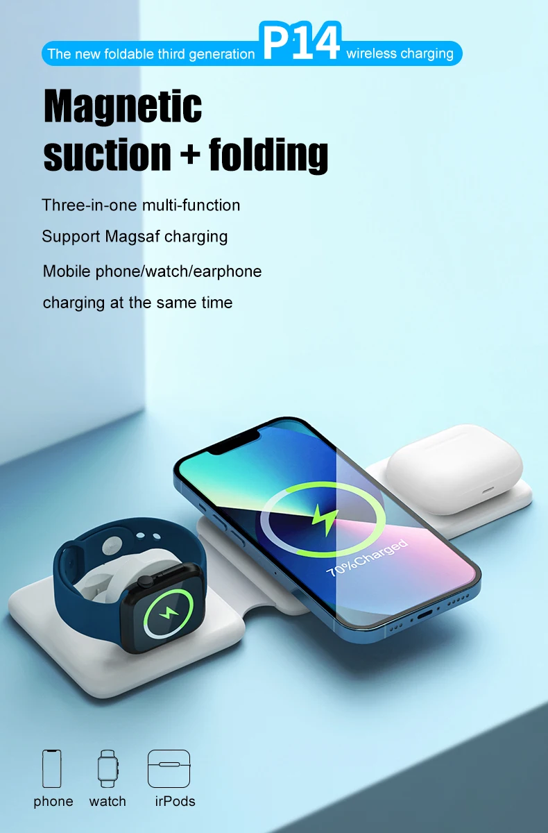 3 in 1 Folding Magnetic Wireless Charger 15W Fast Charging Stand for ...