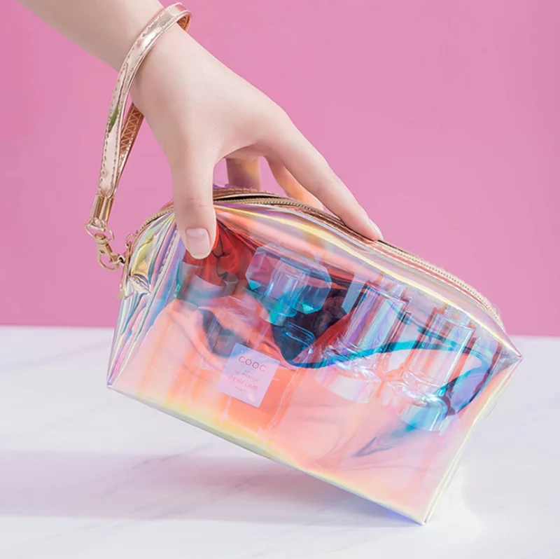 Pink Holographic Holographic Cosmetic Bag Luxury Holographic