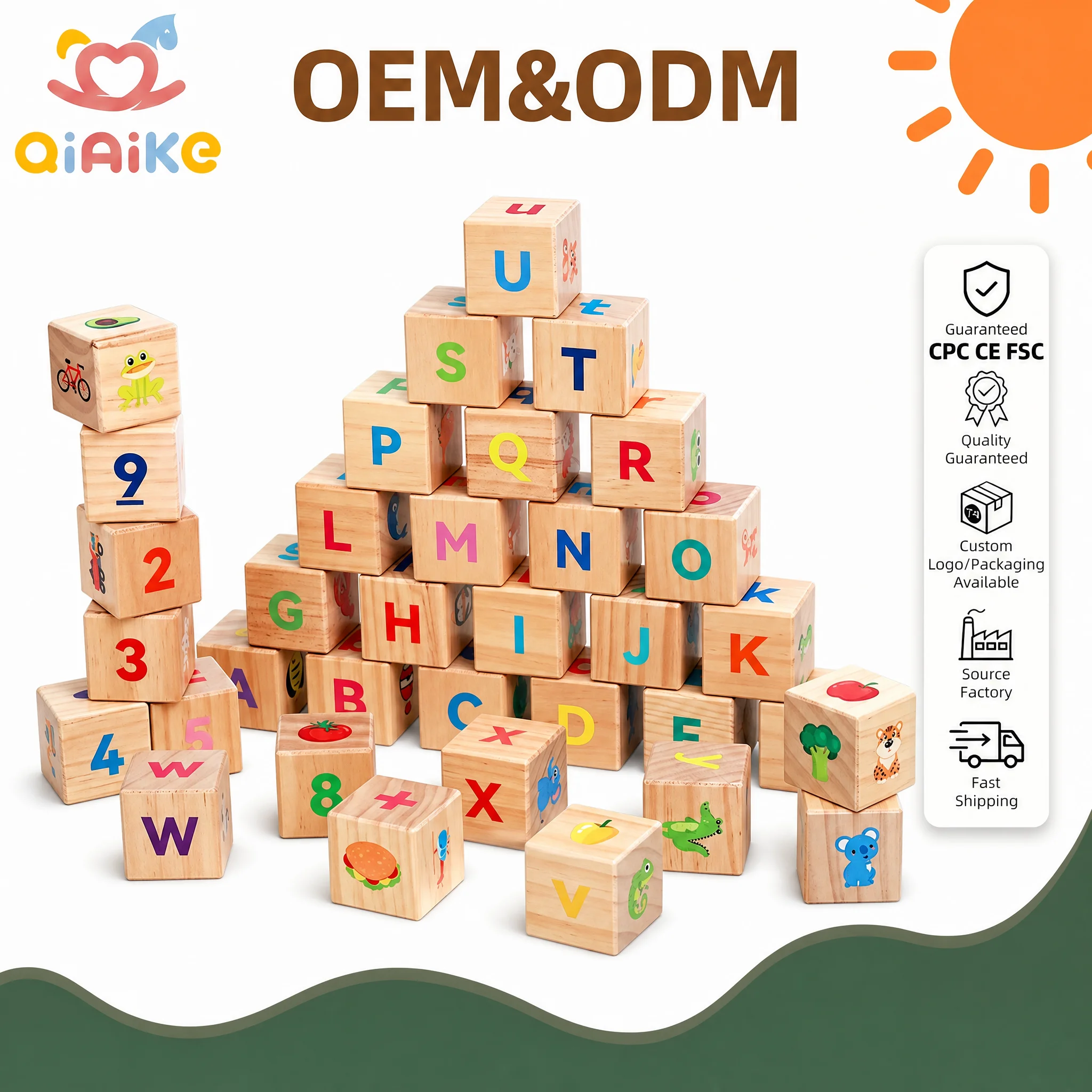 OEM Wooden ABC Alphabet Blocks Kids Early Educational Toy Wooden Number ...