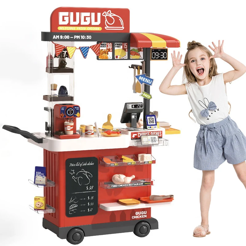 New Product Large Educational DIY Fast Food Truck Preschool Pretend Toys Set Kids Shopping Toys 102cm Fried Chicken Shop