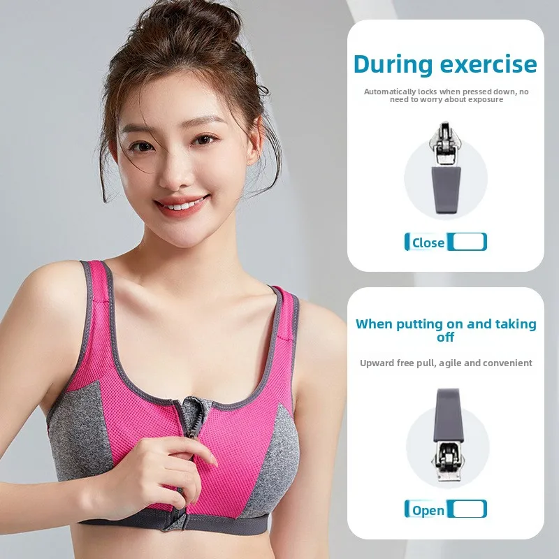 Sports Bra High-Intensity Running Shockproof Front Zipper Yoga Backless Vest Breathable preview