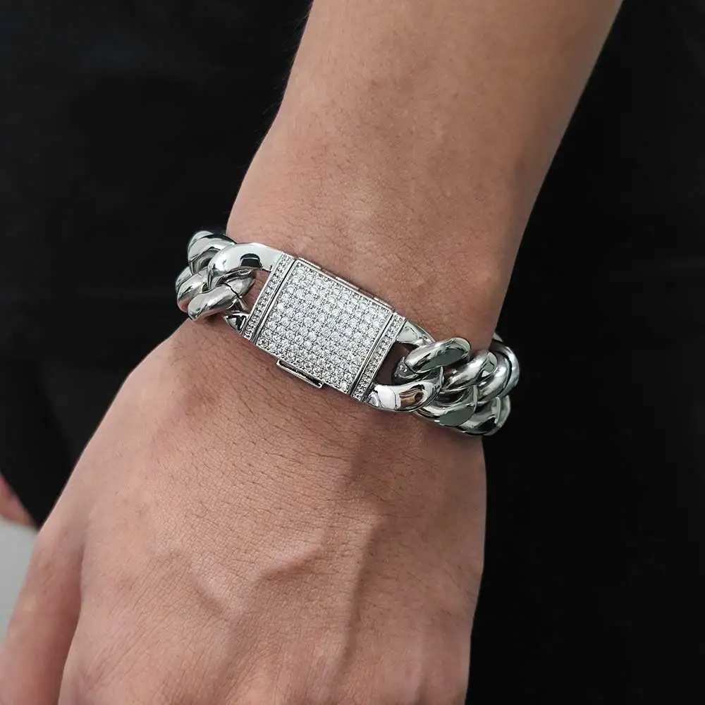 Mens Stainless Steel 18mm Miami Cuban Link Bracelets Zales Persona