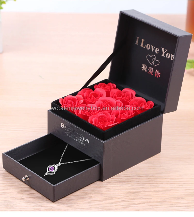 New Wedding Rose Gift Box Double Layer Drawer 9pcs Lipstick Necklace
