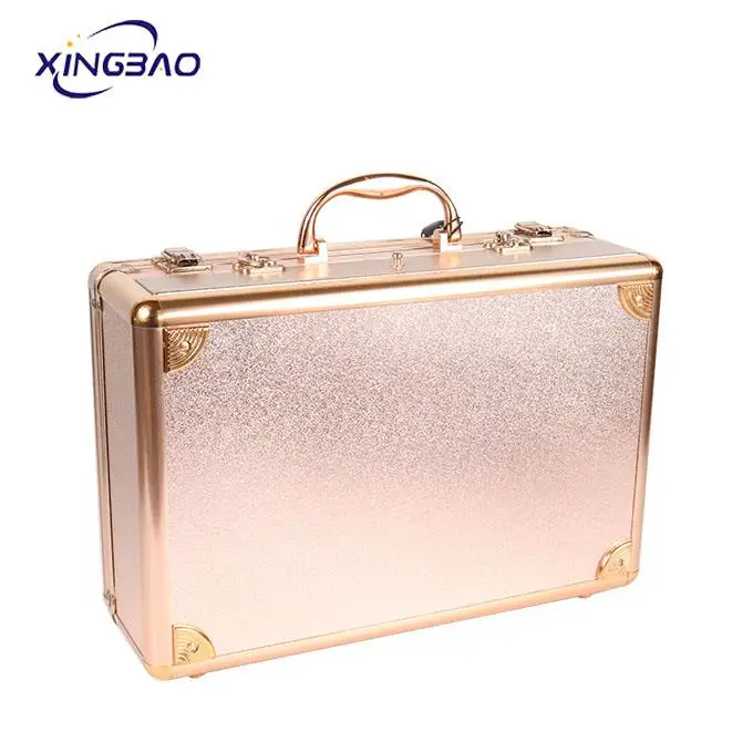 Customized Storage ALUMINUM Cosmetic Boxes With Light Mirror Makeup Vanity Box With Lock Organizer Makeup Case Aluminum  LED