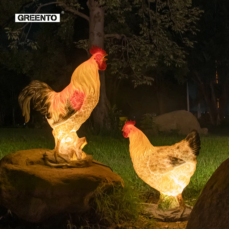 Cock & Hen Style LED Animals Lamp Creative Outdoor Garden Lights Garden Light for Balcony Yard Decoration Solar Resin Lamp