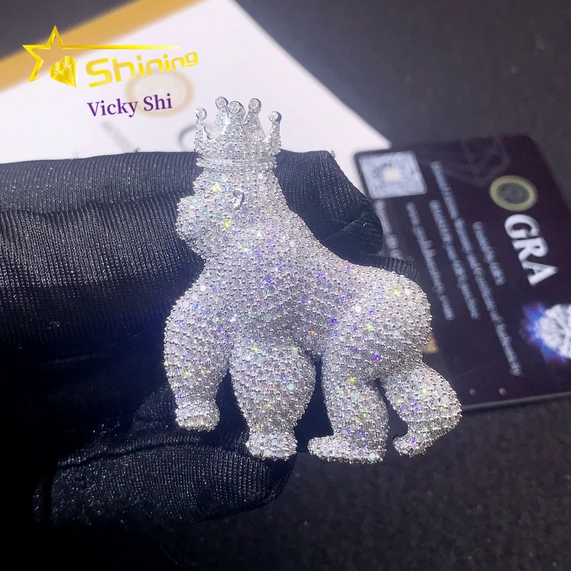 Fine Jewelry Custom Hip Hop Charm Pendant 925 Sterling Silver Iced Out VVS Moissanite Gorilla Pendant